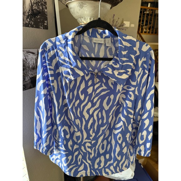 Zenergy by Chico's Jackets & Blazers - Zenergy by Chicos Women's Blue White Print Zip Up Long Sleeve Jacket Plus Size 2